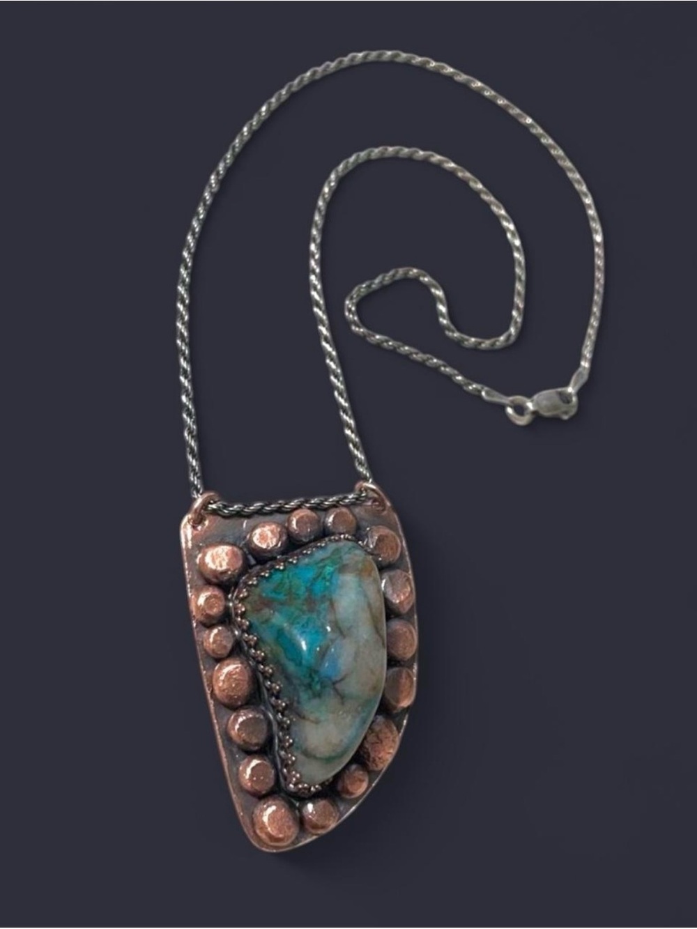Chrysocolla Talisman Necklace – Antiqued Copper & Sterling Silver